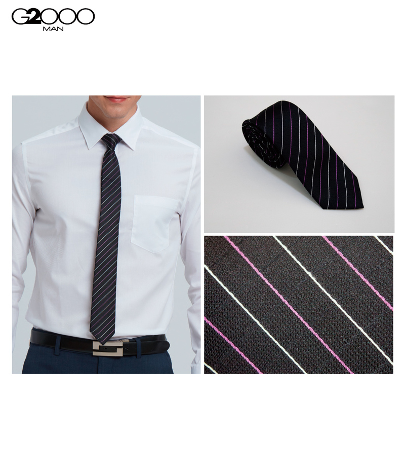 絲質條紋配襯領帶-黑色
